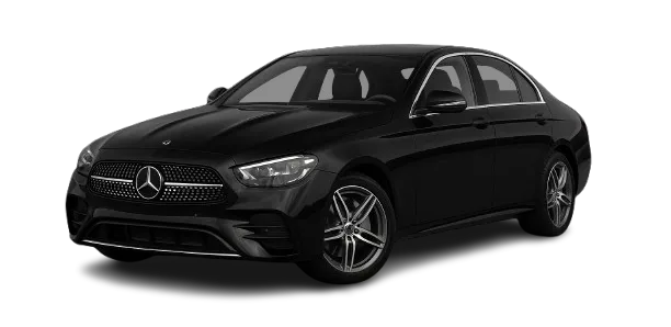 Black luxury sedan, Mercedes-Benz E Class style, part of Lowcountry Luxury Limo's Charleston SC fleet